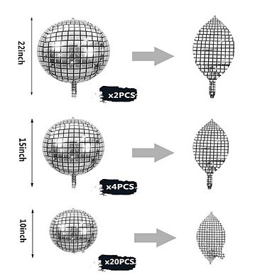 Disco Explosion Star Foil Balloons, Metallic Silver 26pcs for Dance & Disco Party Supplies