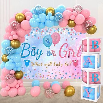 Gender Reveal Balloon Boxes Kit, Pink & Blue Arch Garland with 141 Pieces, Party Backdrop Supplies