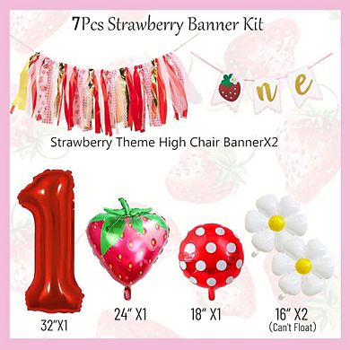 Berry First Birthday Kit with Strawberry Banner, Daisy Balloons, and Smash Cake Props Set