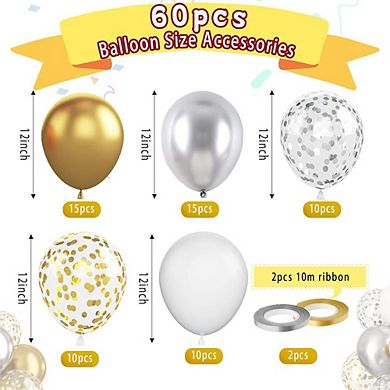 Champagne & Silver Metallic Latex and Confetti Balloon Set Ideal 60 Piece for Party Decorations