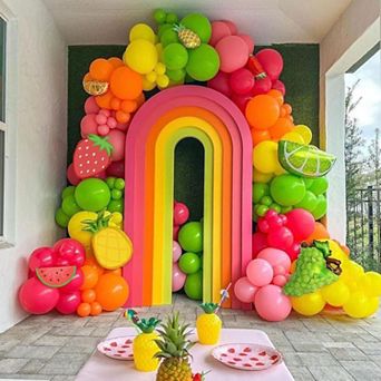 Fruit Balloon Arch Kit with Pink, Red, Yellow, and Green Watermelon, Lemon, Strawberry Balloons