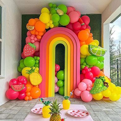 Fruit Balloon Arch Kit with Pink, Red, Yellow, and Green Watermelon, Lemon, Strawberry Balloons