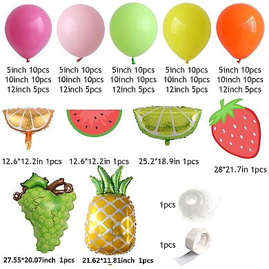 Fruit Balloon Arch Kit with Pink, Red, Yellow, and Green Watermelon, Lemon, Strawberry Balloons