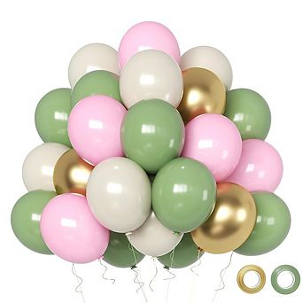 Sage Green & Pink Balloons 47 pc for Gender Reveal, Birthday Shower, Wedding & Jungle Party Decor