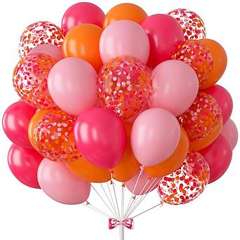 Hot Pink & Orange Balloon Arch Kit with Confetti Balloons 73 pc for Party and Decoration Supplies