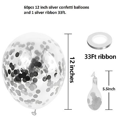 Silver Glitter Balloons 60 Piece Set for Wedding, Graduation, and Birthday Party Decorations