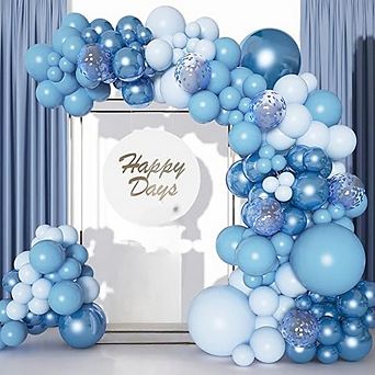 Blue Balloon Arch Kit 140 pc with Metallic, Macaron & Confetti Balloons for Themed Parties