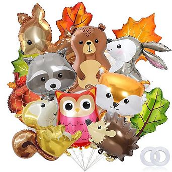 Woodland Animal Balloons Forest Theme Foil 13 pc for Baby Shower, Birthday or Fall Party
