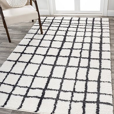 Arenal Geometric Grid Shag Area Rug