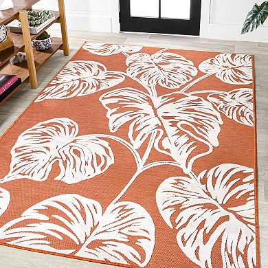 Tobago High-low Two Tone Monstera Leaf Area Rug