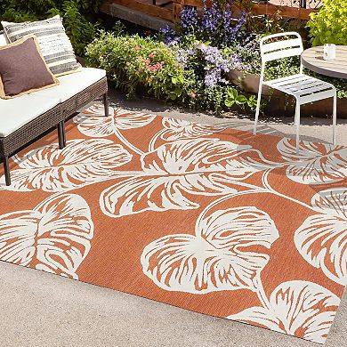 Tobago High-low Two Tone Monstera Leaf Area Rug