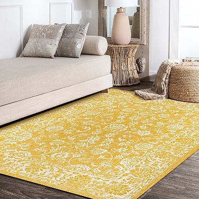 Tela Bohemian Textured Weave Floral Indoor/outdoor Area Rug