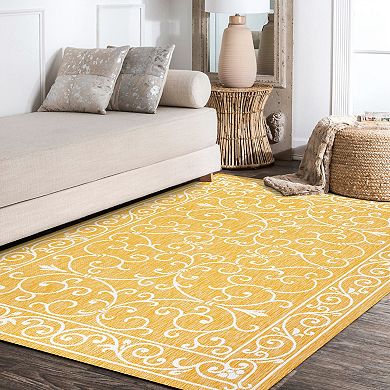 Charleston Vintage Filigree Textured Weave Indoor/outdoor Runner Rug