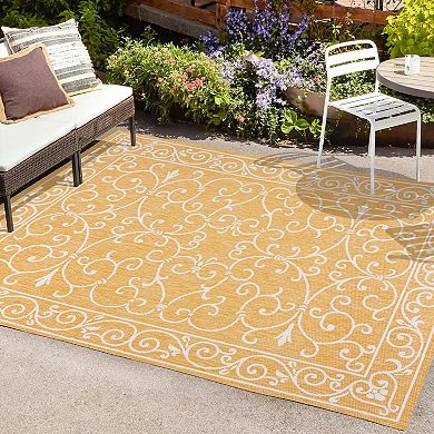 Charleston Vintage Filigree Textured Weave Indoor/outdoor Runner Rug
