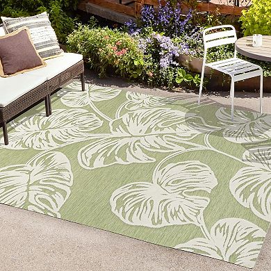 Tobago High-low Two Tone Monstera Leaf Area Rug