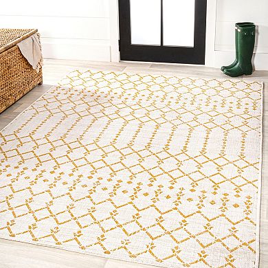 Ourika Moroccan Geometric Textured Weave Light Indoor/Outdoor Area Rug