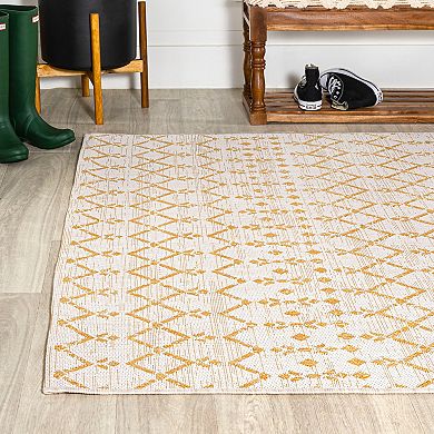Ourika Moroccan Geometric Textured Weave Light Indoor/Outdoor Area Rug