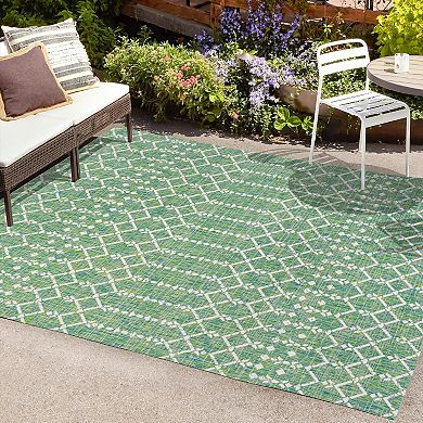 Ourika Moroccan Geometric Textured Weave Light Indoor/Outdoor Area Rug
