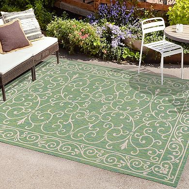Charleston Vintage Filigree Textured Weave Indoor/outdoor Runner Rug