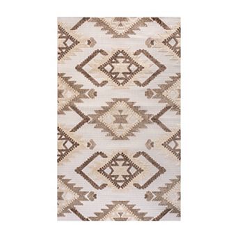Sumak High-low Pile Neutral Diamond Kilim Area Rug