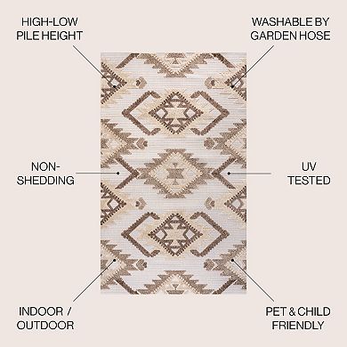 Sumak High-low Pile Neutral Diamond Kilim Area Rug