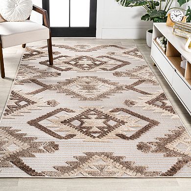 Sumak High-low Pile Neutral Diamond Kilim Area Rug