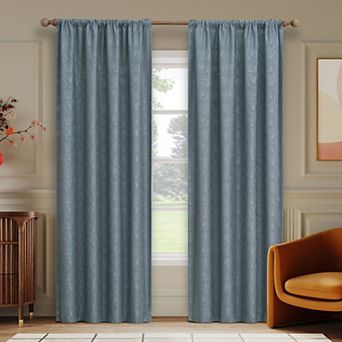 Sun Zero Bronte Floral Jacquard 100% Blackout Single Window Curtain Panel