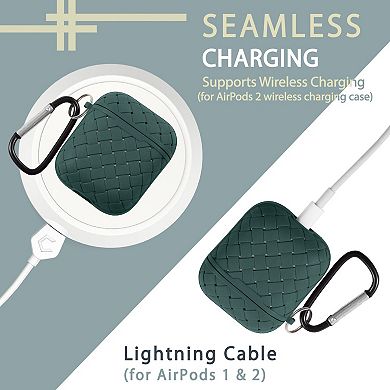 Weave Pattern Soft TPU Skin Cover Case with Keychain For AirPods 1 & 2, Green