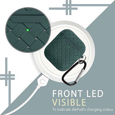 Weave Pattern Soft TPU Skin Cover Case with Keychain For AirPods 1 & 2, Green