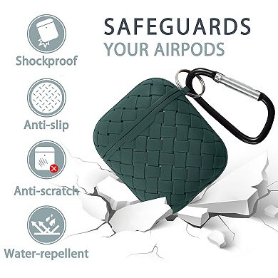 Weave Pattern Soft TPU Skin Cover Case with Keychain For AirPods 1 & 2, Green