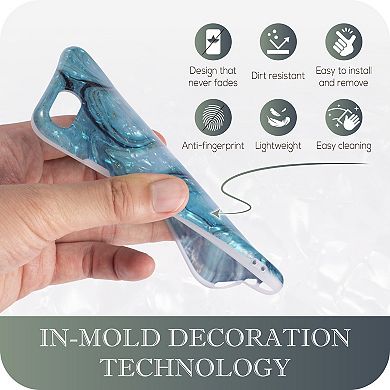 Marble Glossy Skin Gold Foil TPU IMD Case Cover For iPhone SE 2020, Green Blue