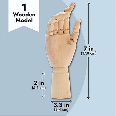 Wooden Hand Model, 7" Art Mannequin Figure with Posable Fingers for Drawing