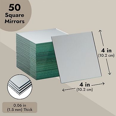 50 Pcs Craft Square Mirror Mosaic Tiles 4" for DIY Projects Crafts