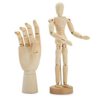 2 pc 7" Wooden Hand Model Figure and 8" Wooden Drawing Figure, Art Supplies