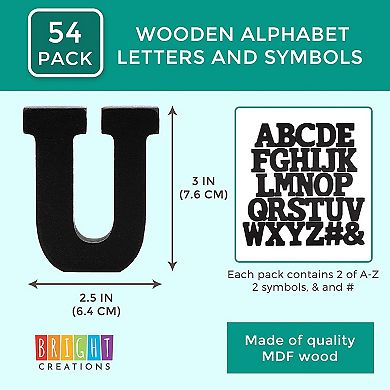54 Pieces Black 3D Wood Alphabet Letters with 2 Symbols for Wedding Decoration