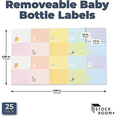 Removable Baby Bottle Labels for Daycare, 25 Sheets (10 Colors, 500 Pieces)