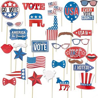 30 pc Election Day Photo Booth Props Kit 4th of July Patriotic Party Decorations