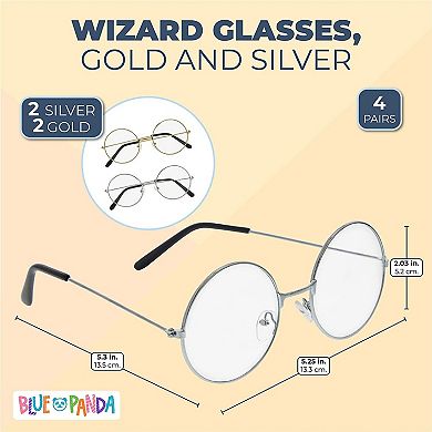 Wizard Glasses, Halloween Costume Accessories (Gold and Silver, 4 Pack)