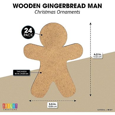 24 Pack Wooden Gingerbread Men for Crafts, DIY Christmas Ornaments, 3.5 x 4.5 In