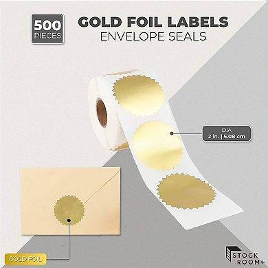 Round Gold Mailing Label Stickers Roll, Envelope Seal (2 in, 500 Pieces)