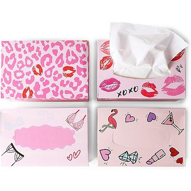 8 Pack Bachelorette Party Facial Tissue Box Set, 3-Ply, 100 Sheets/Box, Pink