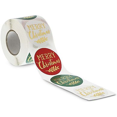 500 ct Merry Christmas Stickers Roll for Envelope Seal Xmas Card Invite Craft 2”