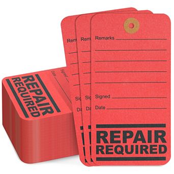 100-Pack Red Equipment Repair Tags with String for Broken Machinery, 3 x 5.75"