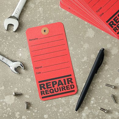 100-Pack Red Equipment Repair Tags with String for Broken Machinery, 3 x 5.75"