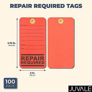 100-Pack Red Equipment Repair Tags with String for Broken Machinery, 3 x 5.75"