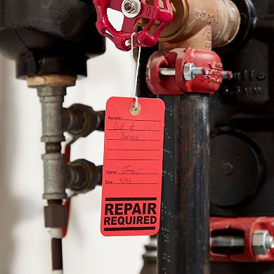 100-Pack Red Equipment Repair Tags with String for Broken Machinery, 3 x 5.75"
