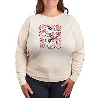 Plus Size Disney Mickey & Minnie XOXO Sketch French Terry Long Sleeve Tee