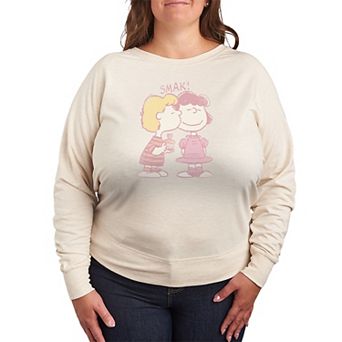 Plus Size Peanuts SMAK Lucy & Schroeder Distressed French Terry Long Sleeve Tee
