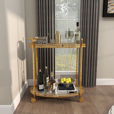 Stella & Eve Metal Rolling Oval Bar Cart