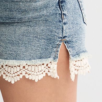 Juniors' SO® High Rise Crochet Trim Jean Shorts